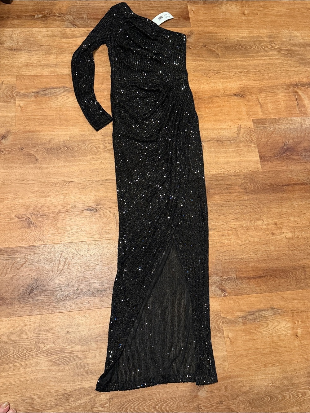 Banjul Black One-Shoulder Sequin Gown